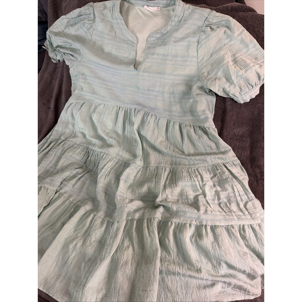 Altar'd State Size Medium Gauze Tiered Babydoll Short Sleeve Sage Green Dress
